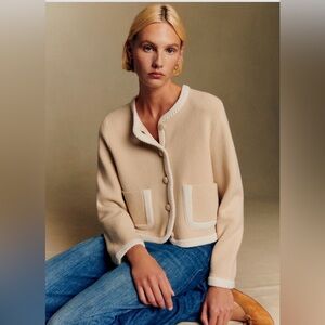 Sezane Auguste Jacket in Cream with White Trim Size small